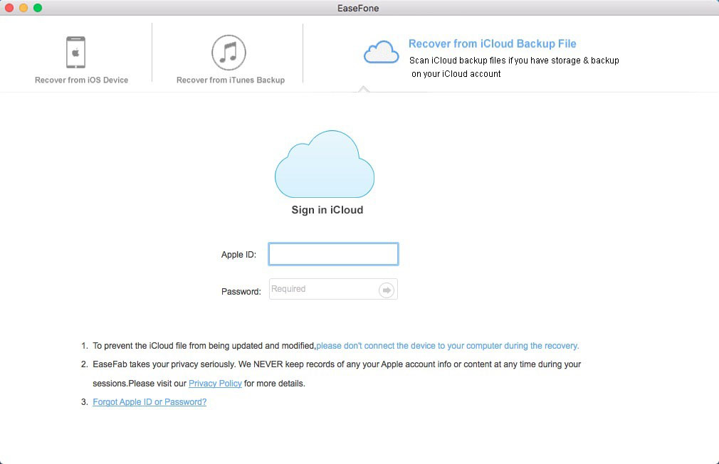 select iCloud backup recovery mode